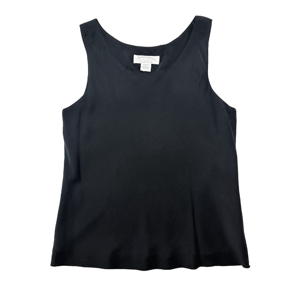 NORDSTROM INTIMATES 100% Silk Satin Scoop Neck Tank • Small • black minimalist